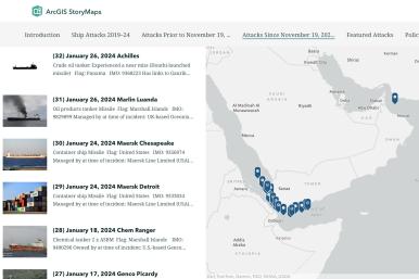 Screenshot excerpt of a StoryMap covering maritime attacks in the Middle East.