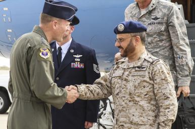 U.S. and Saudi air force officers greet one another during a joint exercise - source: Department of Defense