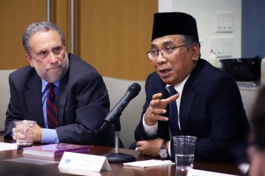 H.E. Yahya Cholil Staquf (“Pak Yahya”) speaks at The Washington Institute in September 2024