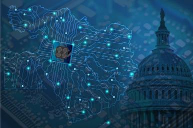 Semiconductor image over map of UAE with U.S. Capitol dome