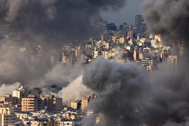 Photo showing smoke clearing from Beirut during the 2024 Hezbollah-Israel war.