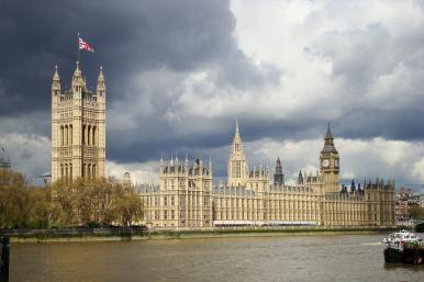A view of the Palace of Westminister from across the River Thames, with the Victoria Tower and the House of Lords in the foreground - source: Wikimedia Commons