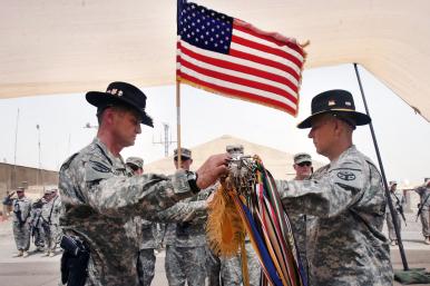 Soldiers from the Texas National Guard participate in a change-of-command ceremony in Iraq - source: Department of Defense