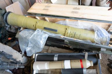 An IDF display of weapons seized from a Hezbollah cache in southern Lebanon - source: Reuters