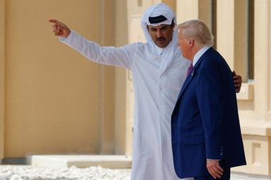 President Trump meets with Qatari leader Tamim al-Thani in Qatar in May 2025 - source: Reuters