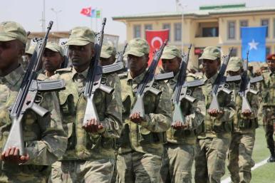 Somali cadets march during a graduation ceremony following training in Turkey - source: Turkish government