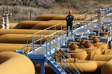 A worker inspects oil pipes near Turkey's Mediterranean Coast - source: Reuters