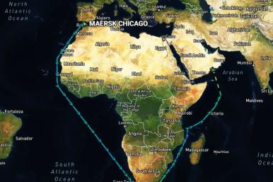 Image showing a route taken by the ship Maersk Chicago.