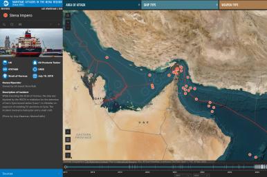 Screen shot of the Maritime Attacks in the MENA Region interactive map