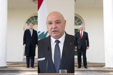 A photo illustration shownig President Donald Trump, Lebanese President Joseph Aoun, and Israeli Prime Minister Binyamin Netanyahu - source: White House, Reuters, illustration by The Washington Institute
