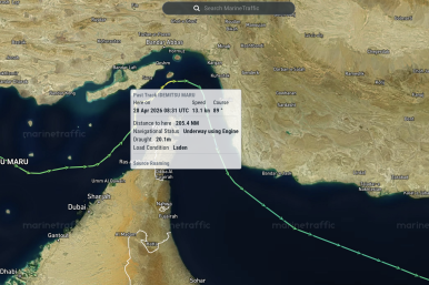 Screenshot from MarineTraffic showing the route of the Idemitsu Maru.