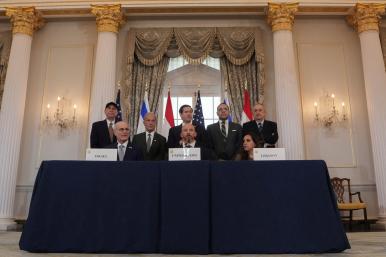 Secretary of State Marco Rubio presides as Israeli and Lebanese ambassadors to the United States sign an agreement in Washington - source: Reuters
