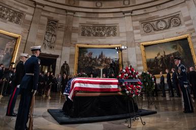 A dignitary lies in state with an honor guard at the U.S. Capitol Rotunda - source: Architect of the Capitol