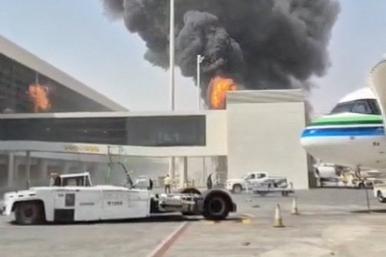 Flames rise at Saudi Arabia's King Khalid Airport after a Houthi strike - source: Reuters