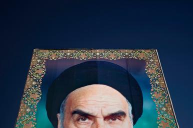 A banner of Iran's former Supreme leader Khomeini