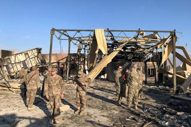 U.S. soldiers at an Iraqi base after a rocket attack by Iran-backed militias