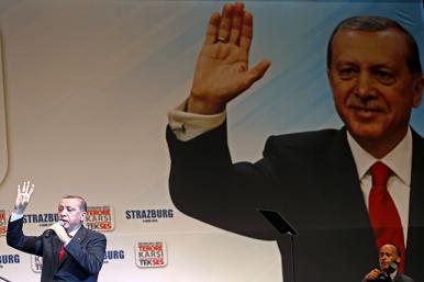 Turkish President Recep Tayyip Erdogan delivers a speech