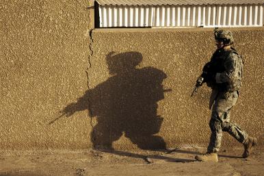 A U.S. Army soldier on patrol in Iraq