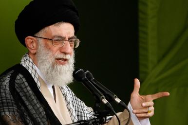 Iran's Supreme Leader Ali Khamenei delivers public remarks.