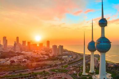 Kuwait City at sunset.