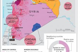 Map showing Syrians in need of humanitarian assistance.