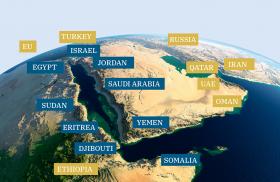 Satellite map of wider Rea Sea with country names