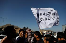 The Taliban flag on display in Kabul, Afghanistan