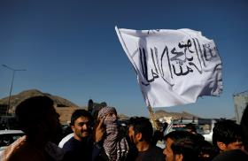 The Taliban flag on display in Kabul, Afghanistan