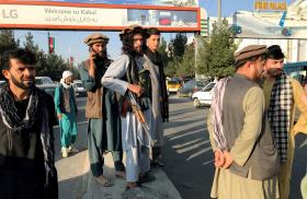 Photo showing Taliban fighters outside Kabul Airport, August 2021.