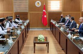 Photo of Turkish and Taliban officials meeting in Ankara, October 2021.