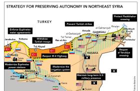 Map illustrating strategies for preserving autonomy in northeast Syria.