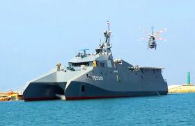 The Iranian catamaran missile corvette Shahid Soleimani on its launch in 2022