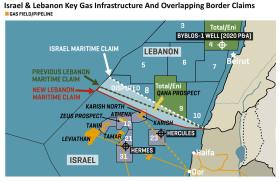 MEES map showing Israeli and Lebanese maritime border claims in the East Mediterranean.