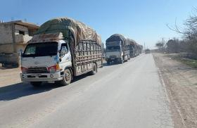 Trucks from the Autonomous Region, NE Syria, deliver aid after 2023 earthquake