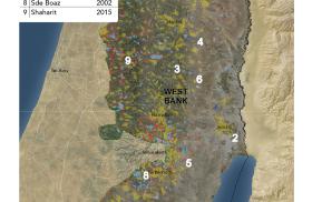 Map showing Israeli outposts approved in Feb. 2023.