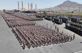 Houthi fighters parade with their missile systems in Sanaa in September 2023 - source: Reuters