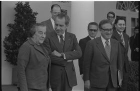 Israeli Prime Minister Golda Meir meets with U.S. President Richard Nixon and Secretary of State Henry Kissinger at the White House in 1973. Source: Library of Congress