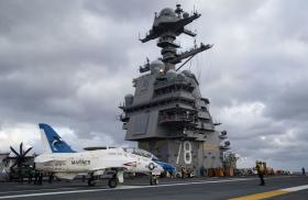 A Marine Corps training jet on board the USS Gerald Ford, CVN-78 - source: Department of Defense