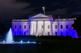 The White House is lit in blue and white, the colors of the Israeli flag, in a display of solidarity following the Hamas terrorist attacks of October 7, 2023 - source: The White House