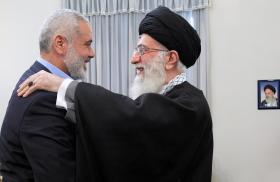 Hamas leader Ismail Haniyeh greets Iran’s Supreme Leader Ayatollah Ali Khamenei in Tehran in June 2023 - source: Reuters