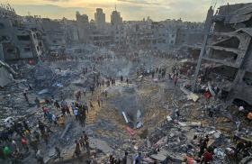 Destruction from the Israeli strike on Hamas targets at the Jabalia refugee camp, Gaza. 