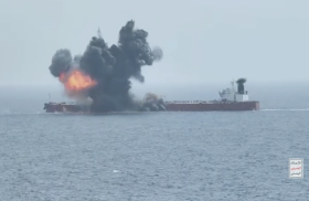 Houthi missile hits Chios Lion tanker, Red Sea, July 2024. 