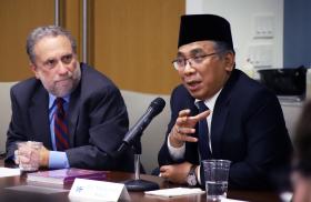H.E. Yahya Cholil Staquf (“Pak Yahya”) speaks at The Washington Institute in September 2024