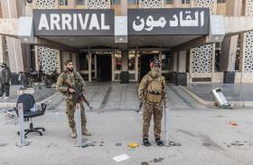 Photo showing Syrian rebels outside Aleppo International Airport.
