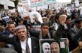 Houthis show support for Qassem Soleimani and Abu Mahdi al-Muhandis, Yemen, 2020