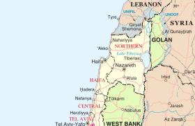 Map of nothern Israel and Israel's borders with Lebanon, Syria, and Jordan. Source: Wikimedia Commons