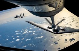 A USAF B-2 Spirit bomber refuels in flight - source: Department of Defense