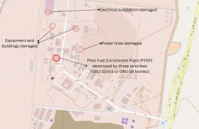 Map of Iran's Natanz nuclear facility after Israeli military strikes.
