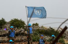 UN peacekeepers affiliated with UNIFIL are pictured along the Israel-Lebanon border - source: Reuters