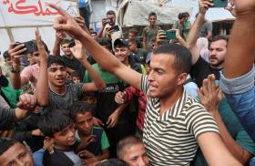 Palestinians celebrate news of a ceasefire between Israel and Hamas in October 2025 - source: Reuters